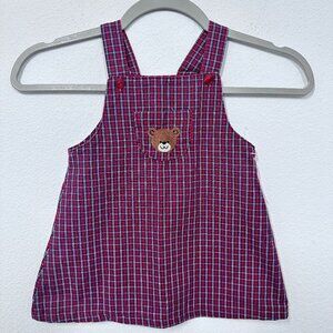 Vintage Buster‎ Brown Red Plaid Bear Embroidered Jumper Dress Size 3T Christmas